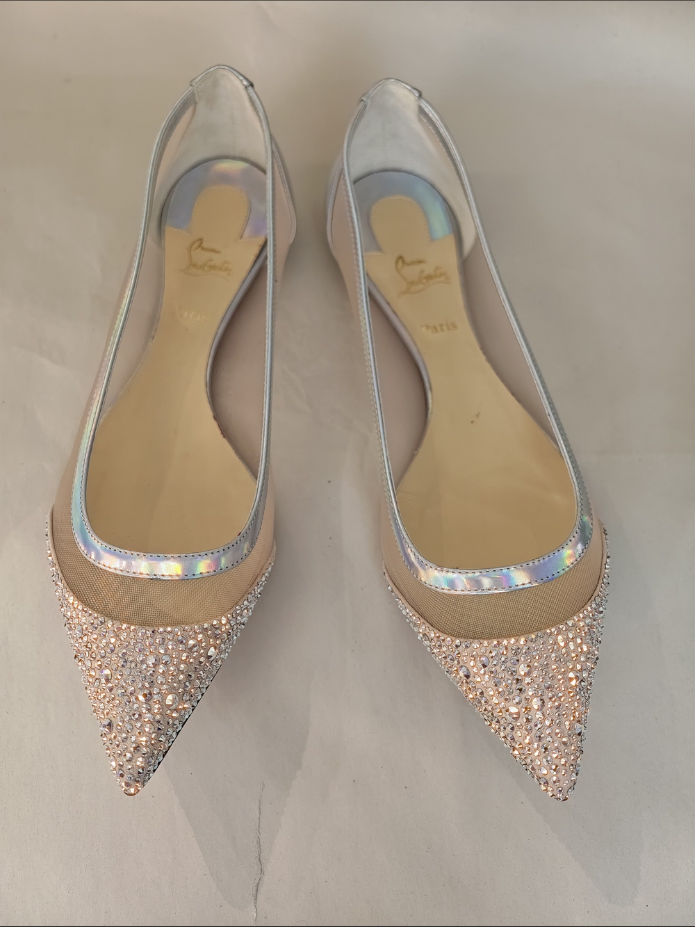 Christian Louboutin Nude Crystal Pointed Toe Flats - Picture 2 of 10